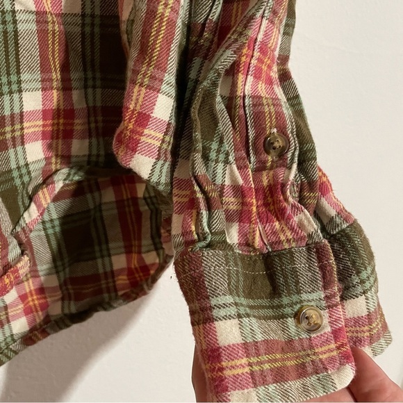Pact button down plaid checkered flannel in green and red long sleeve shirt - Picture 7 of 10
